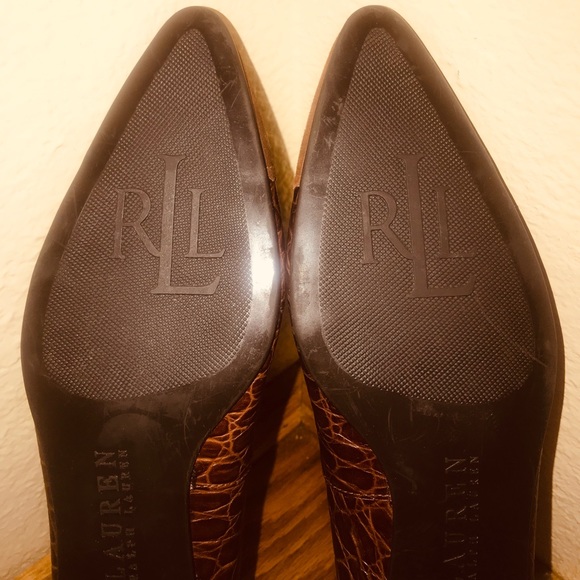 NWOT Ralph Lauren LEATHER/SUEDE Croc Flats 8/9 - Picture 7 of 12